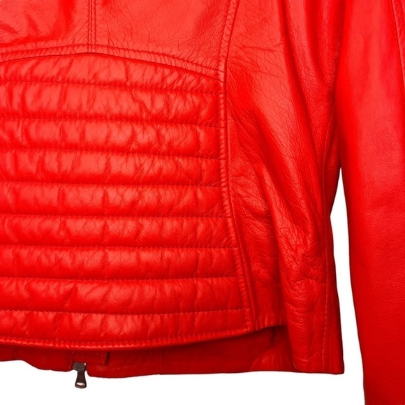 D’ARIENZO Italian Leather Dual Front Zipper Moto Style Jacket Size XL in Orange - Picture 10 of 16